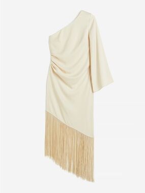 H&M One Shoulder Dress With Fringe Trim